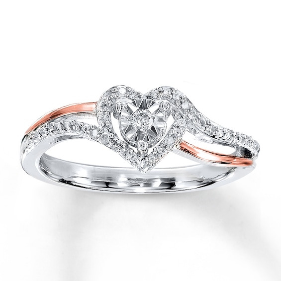 Diamond Heart Ring 1/10 carat tw Sterling Silver 10K Rose Gold