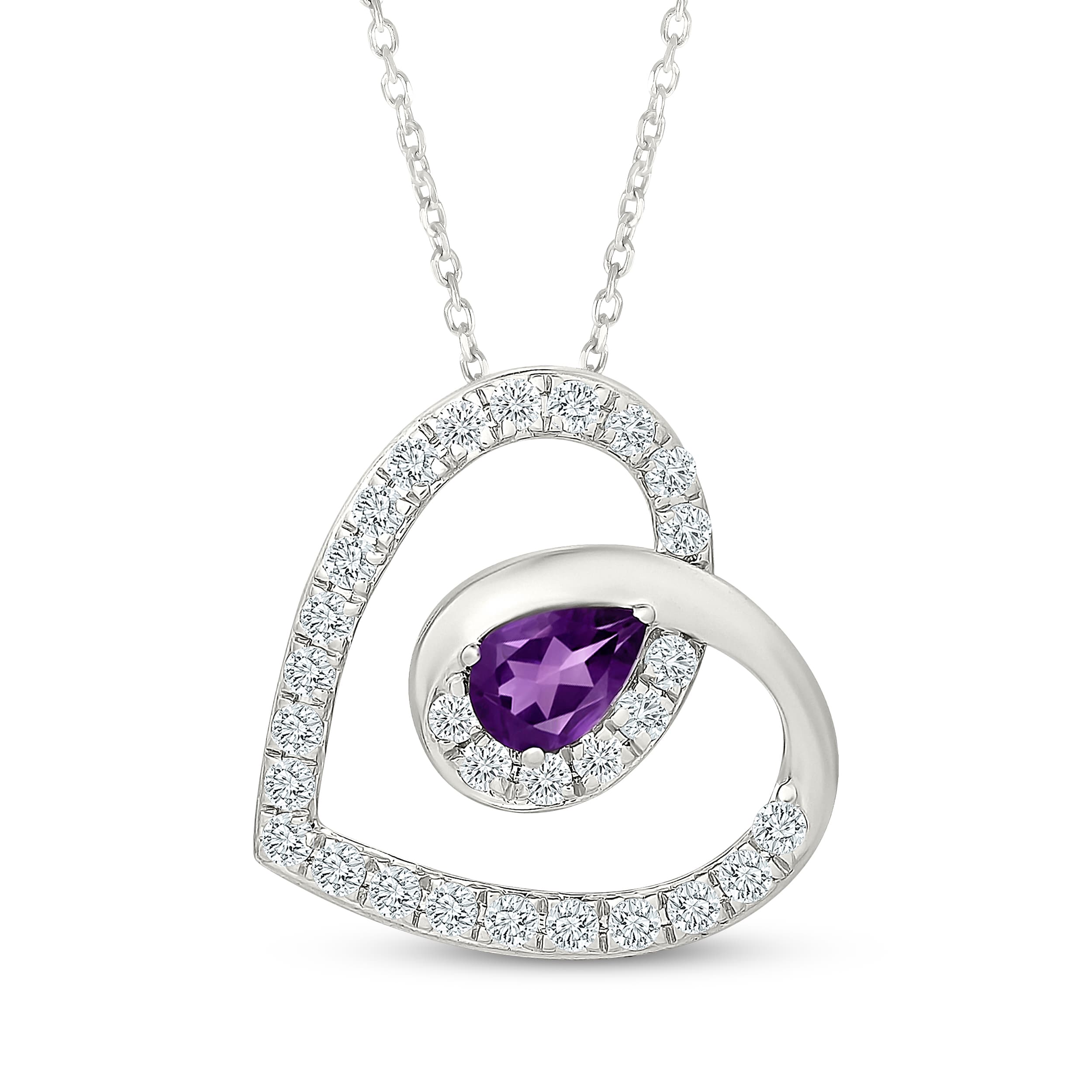 ☆sale☆ツートンリトルウッズネックレス〜purple×white〜 Pear-Shaped Amethyst & White Lab-Created Sapphire Swirling Heart