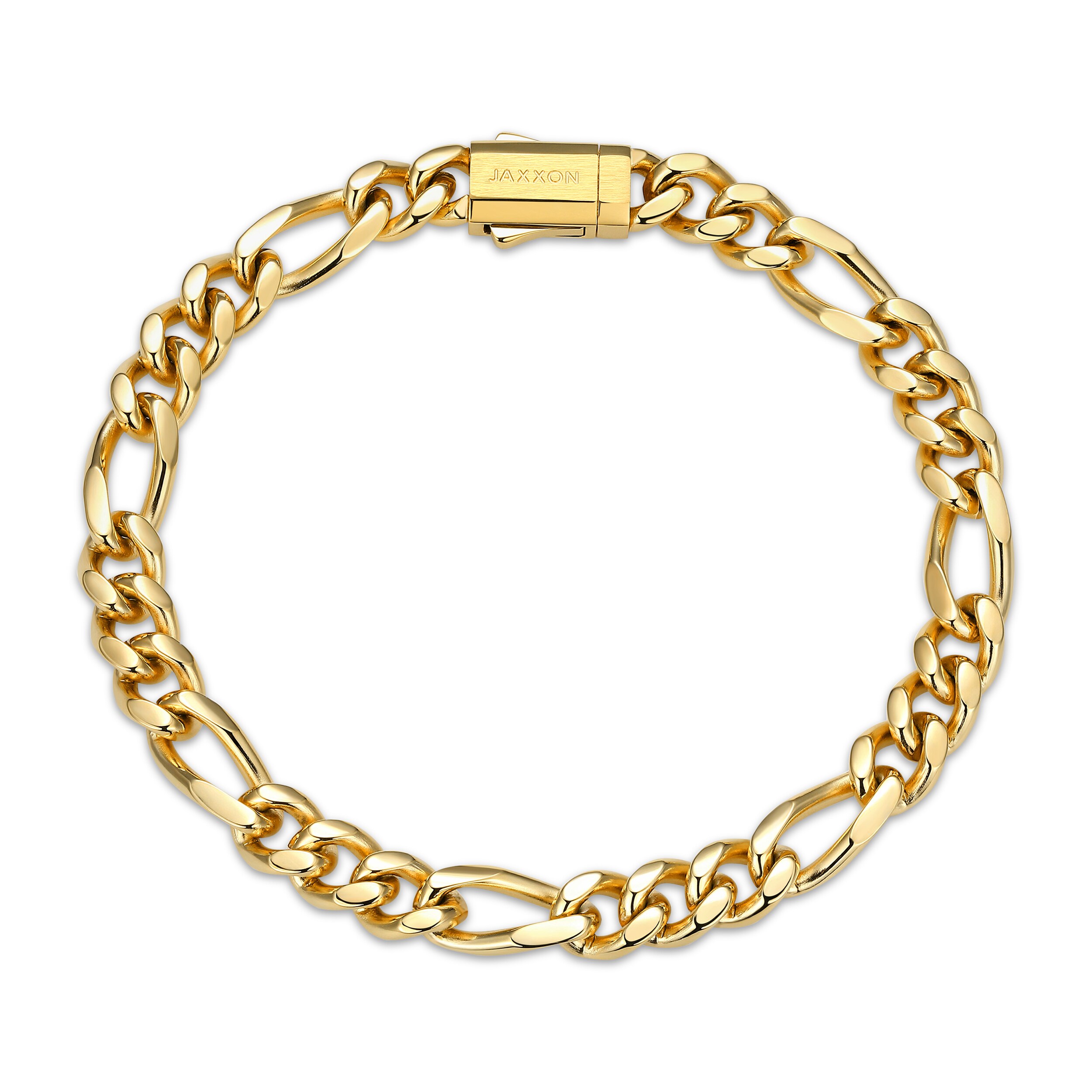 JAXXON Men's Collection 7mm Figaro Chain Bracelet Yellow Ion