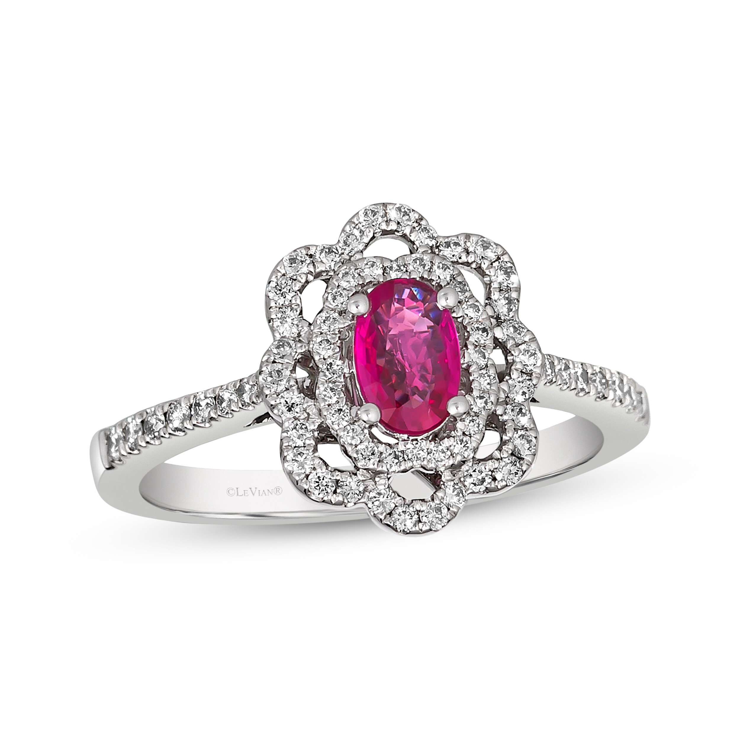 Le Vian Oval-Cut Ruby Flower Frame Ring 1/3 ct tw Diamonds