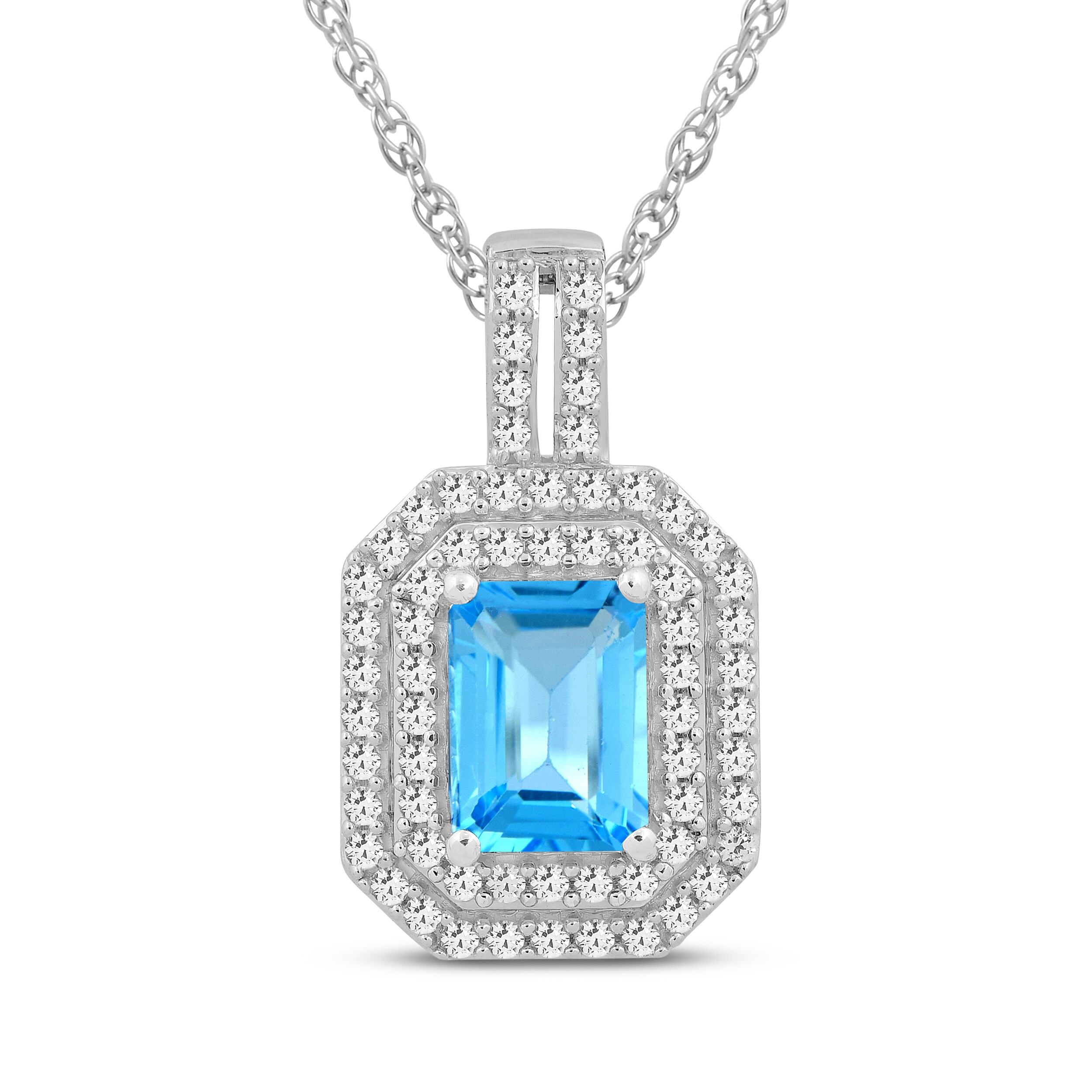 Octagon-Cut Swiss Blue Topaz & White Lab-Created Sapphire Double
