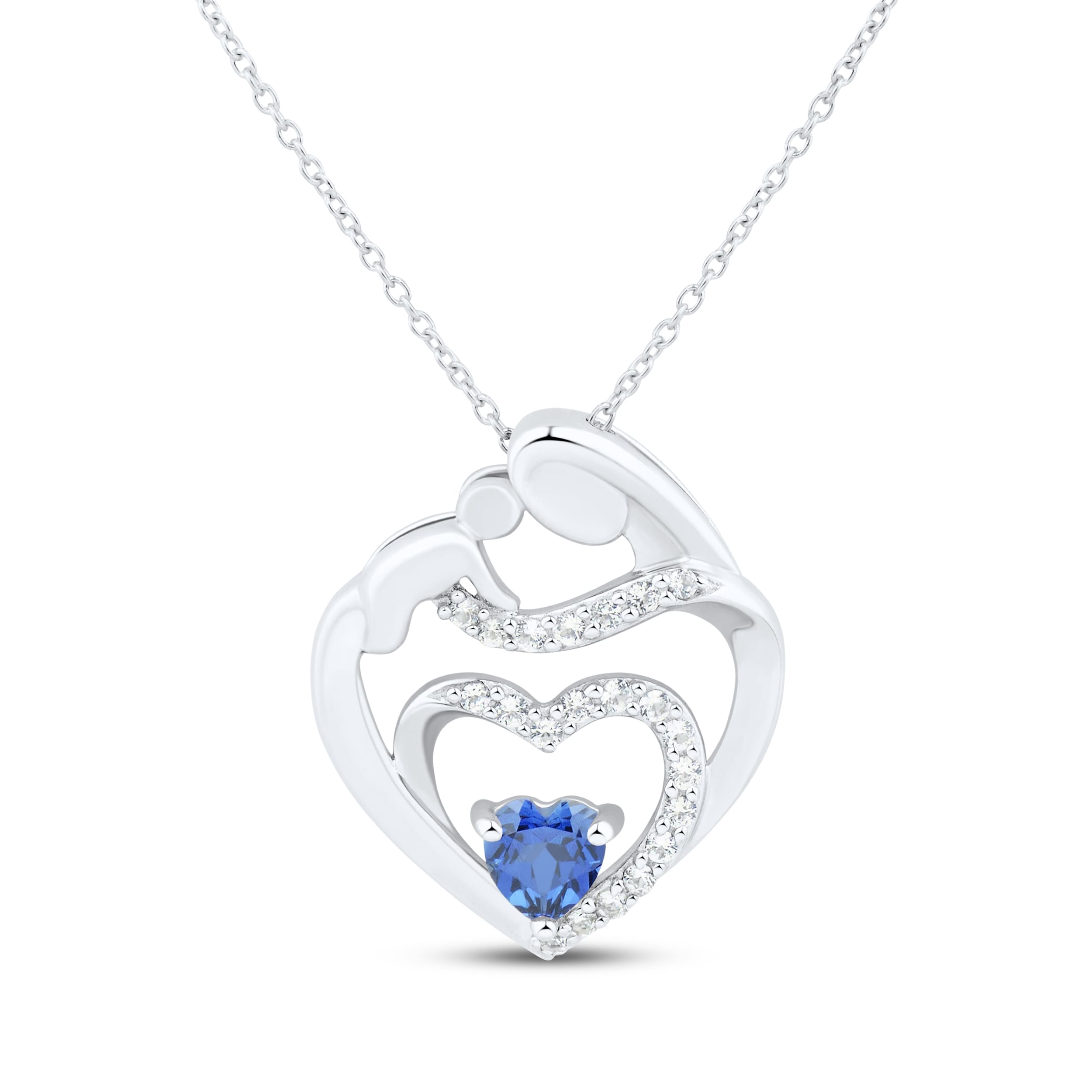 everlasting love！ Heart-Shaped Blue & White Lab-Created Sapphire Mother