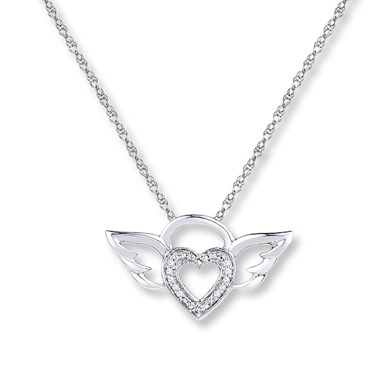 Winged Heart Diamond Accents Sterling Silver Necklace | Kay display picture 1
