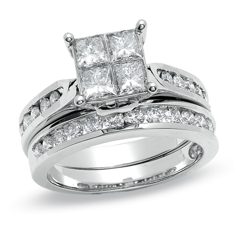 2 CT. T.W. Multi-Diamond Cushion-Shaped Double Frame Bridal   WHITEGOLD 2 P BRIDAL WEDDING SET main image 1