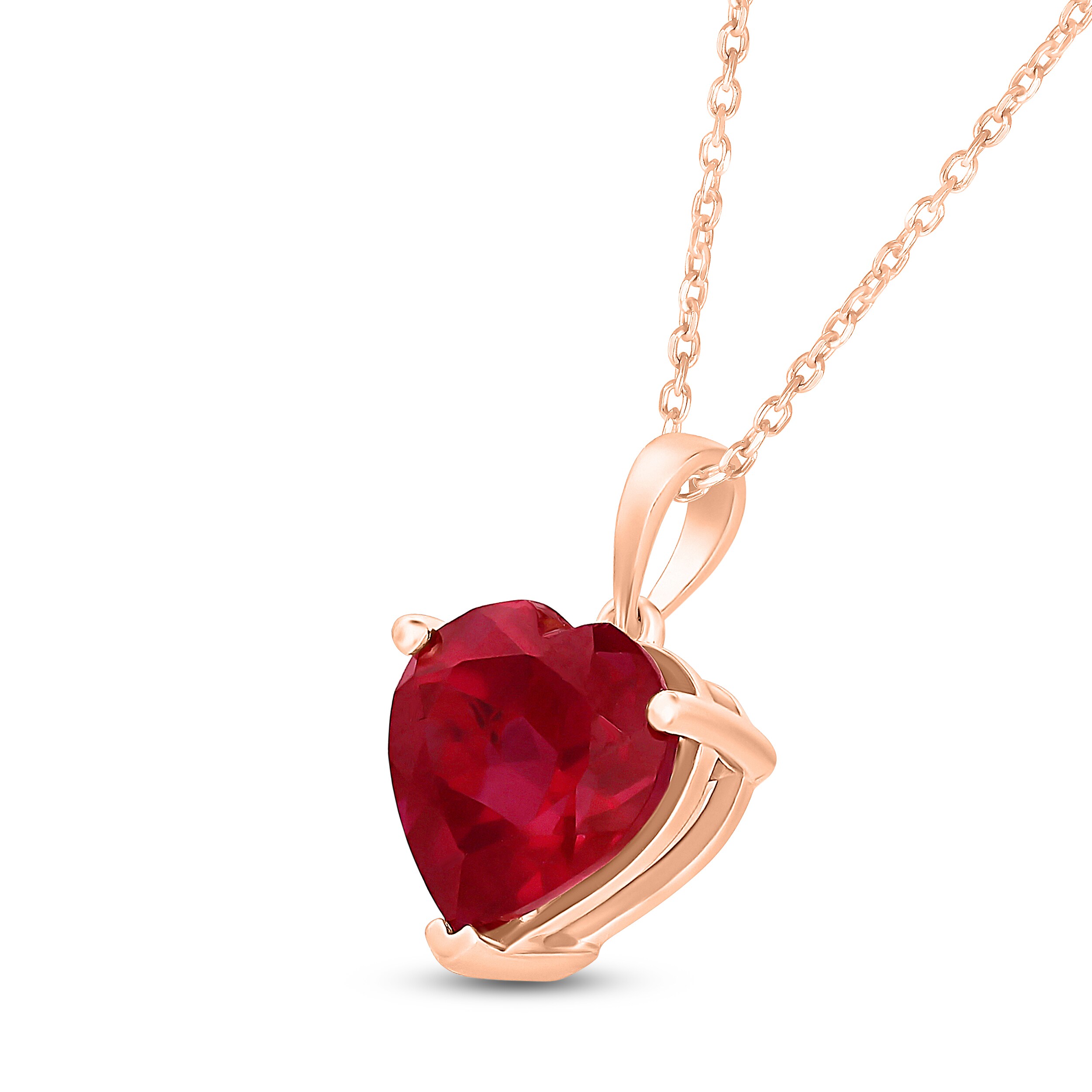 Heart-Shaped Lab-Created Ruby Solitaire Necklace 10K Rose Gold