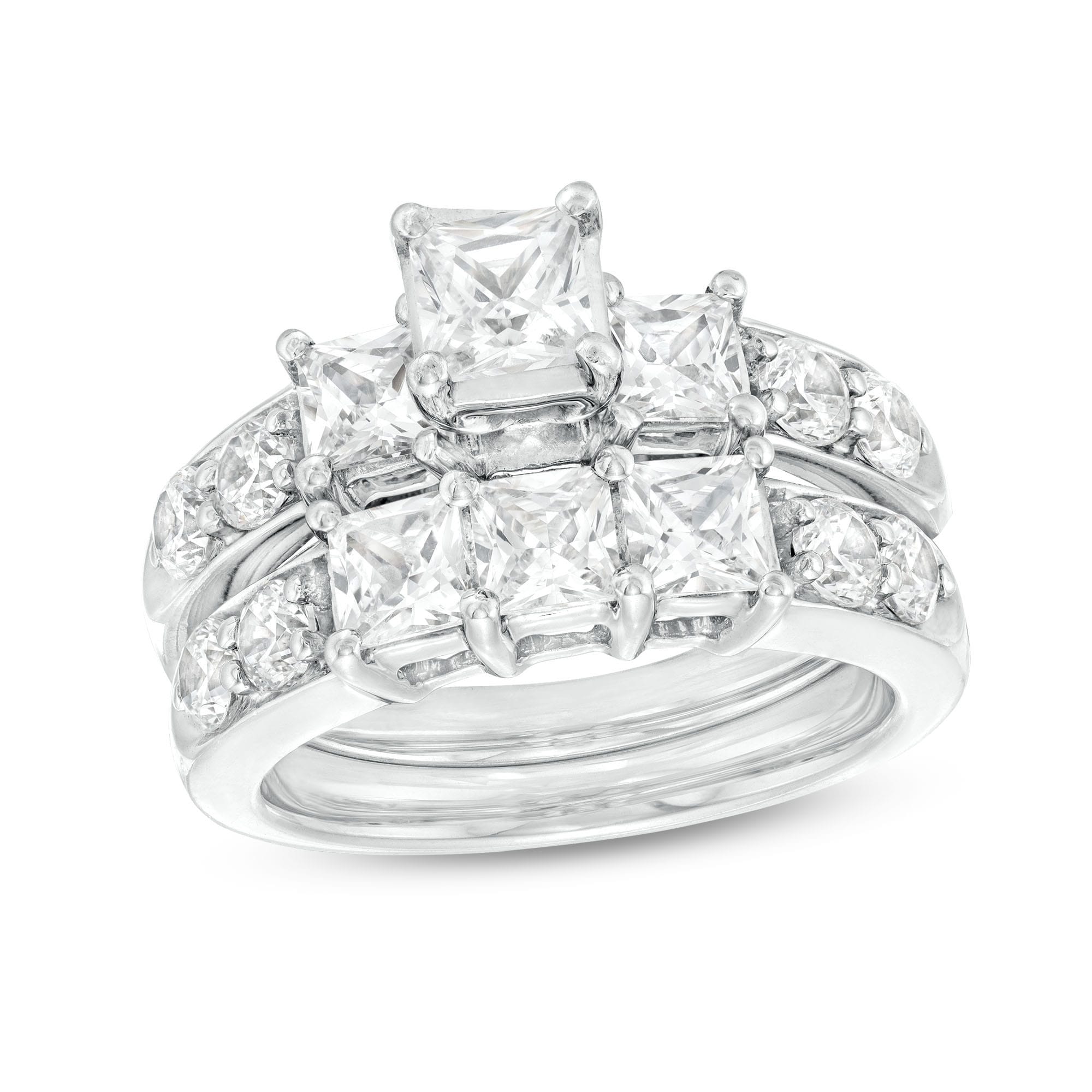 3 CT. T.W. Princess-Cut Diamond Three Stone Bridal Set in 14K