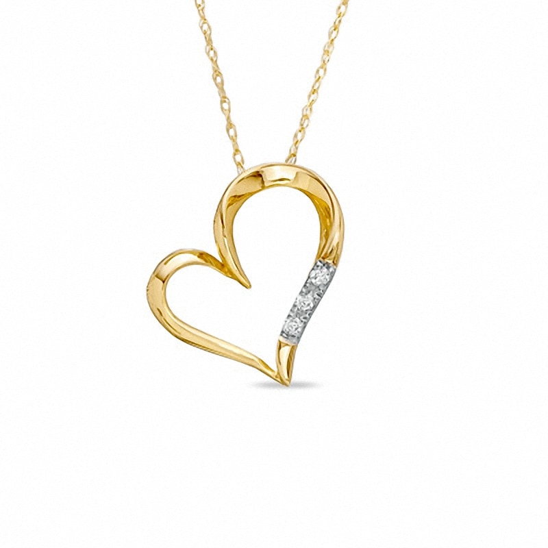 Diamond Accent Three Stone Heart Pendant in 10K Gold Peoples