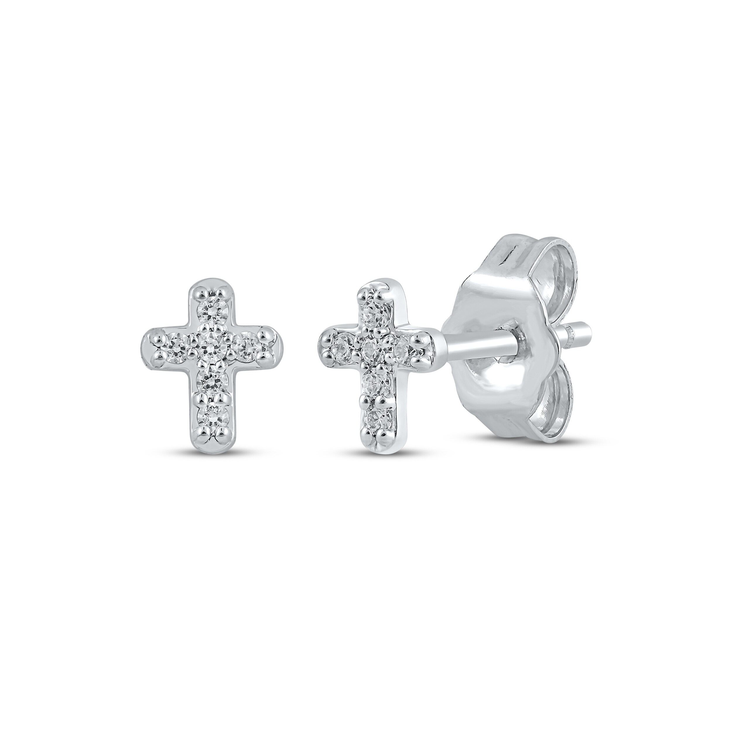 Diamond Cross Stud Earrings 1/20 ct tw 10K White Gold | Kay Outlet