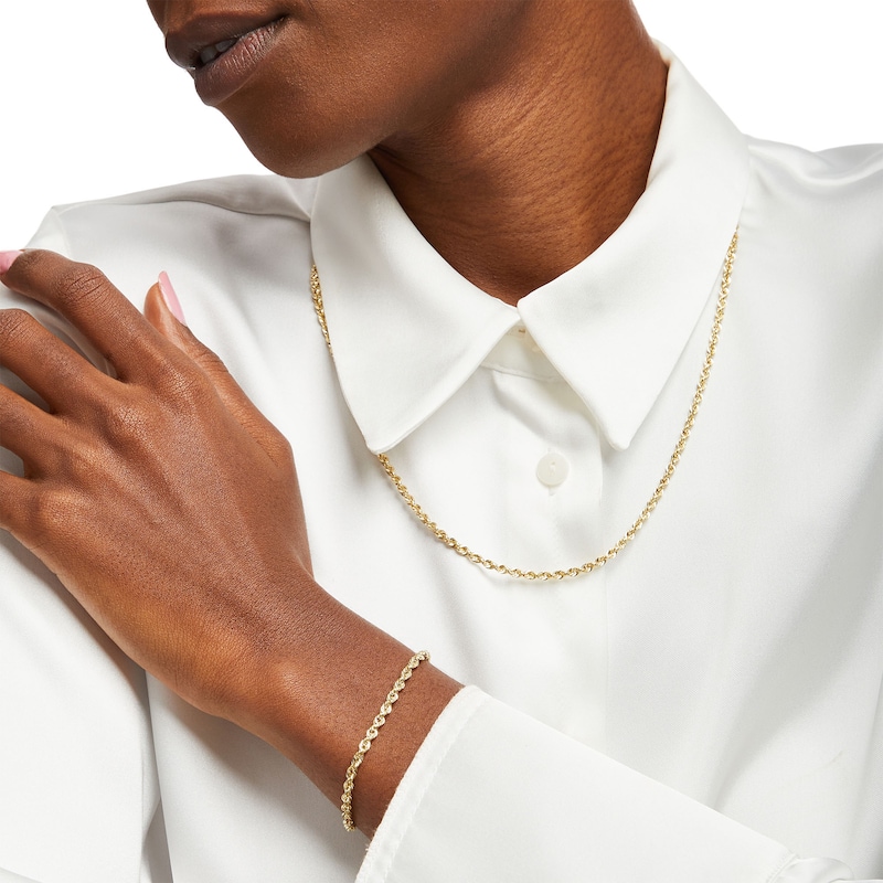 Rope Chain Necklace and Bracelet Set in Hollow 14K Gold