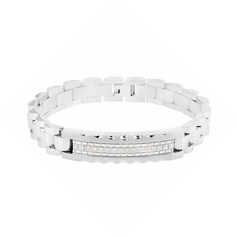 1/5 CT. T.W. Diamond ID Bracelet in Stainless Steel - 8.5&quot