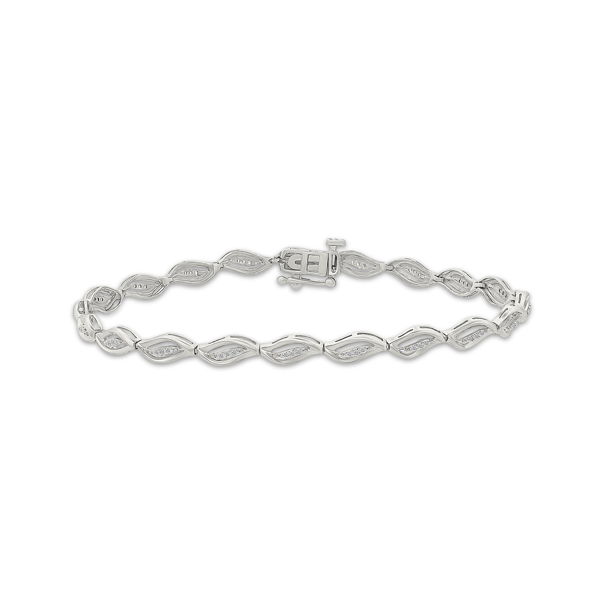 Diamond Swirl Link Bracelet 1/6 ct tw 10K White Gold 7