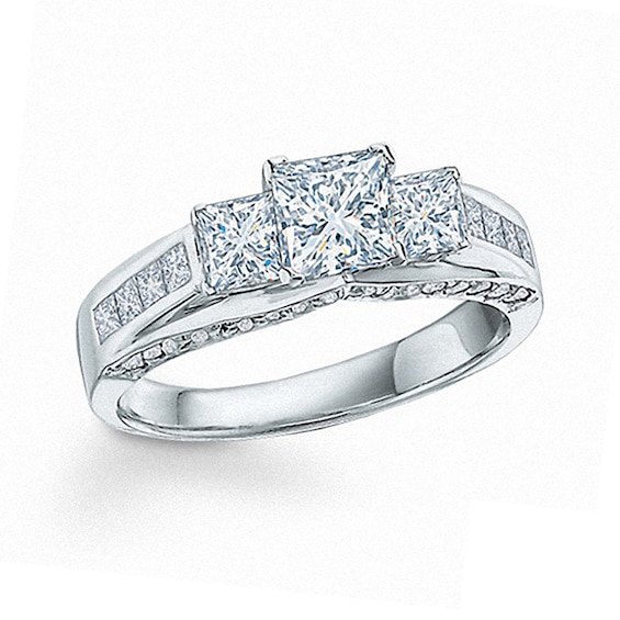 Certified Canadian Princess-Cut Diamond Three Stone Ring in  14K White Gold (I/I1)