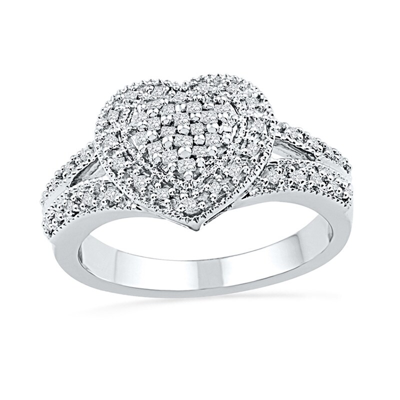 1/4 CT. T.W. Princess-Cut Diamond Heart Ring in Sterling Silver