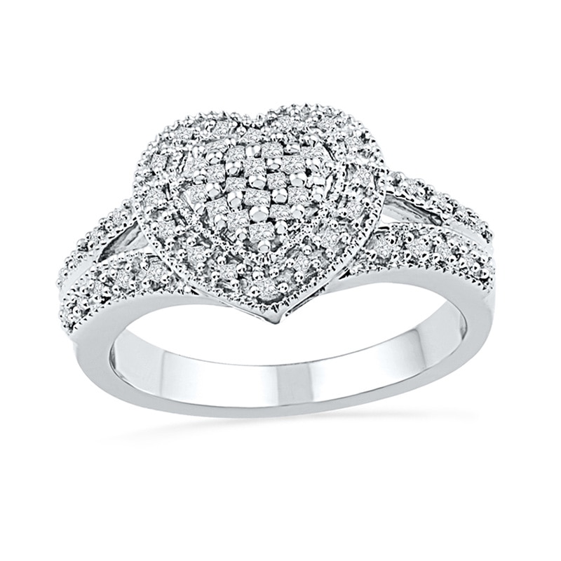 1/4 Princess-Cut Diamond Heart Ring in Sterling Silver