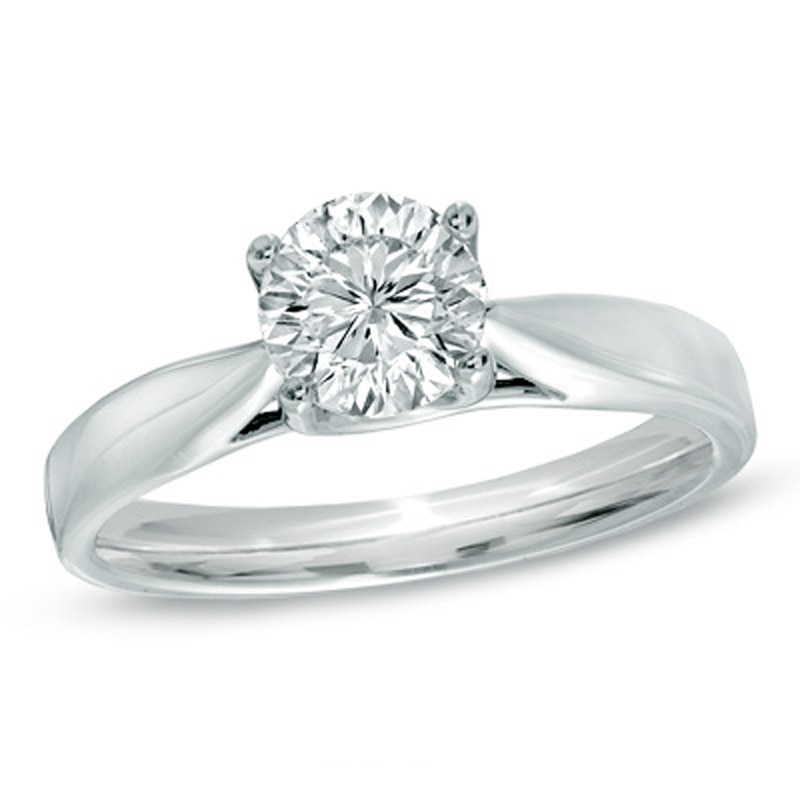 Canadian Ideal Certified Diamond Engagement Ring in 14K White Gold  (I/I1)