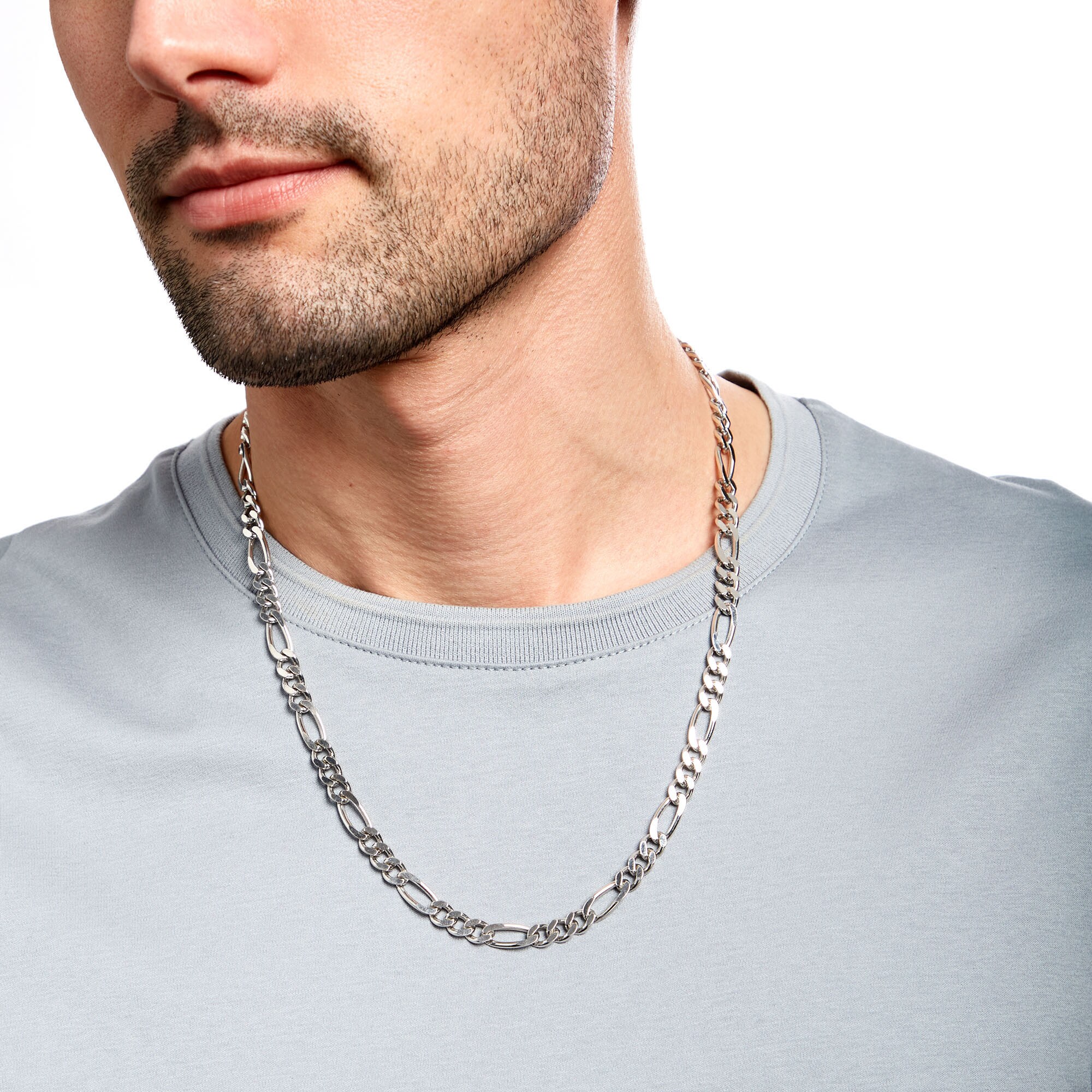 Men's 6.5mm Figaro Chain Necklace in Sterling Silver - 22&quot