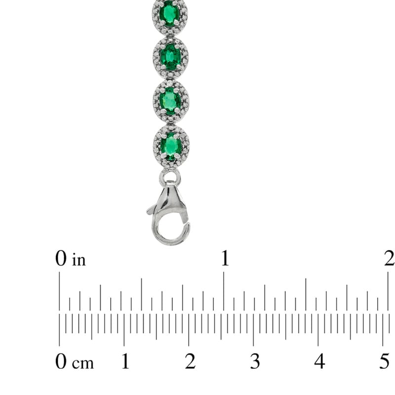 Oval Lab-Created Emerald and Diamond Accent Frame Bracelet in
