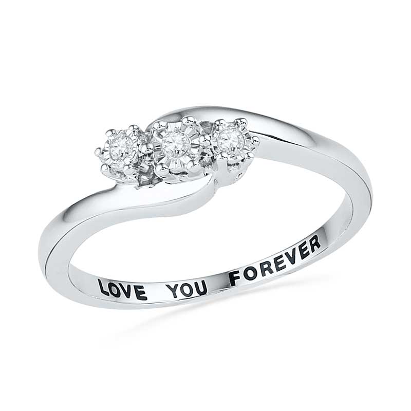Diamond Accent Three Stone Slant Promise Ring in Sterling Silver