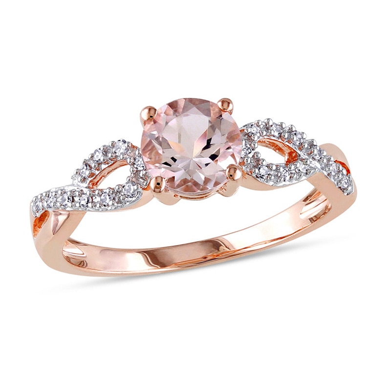 dress rings rose gold READY TO SHIP Blooming Rose bridal RING set in 14K Rose gold with natural tourmaline and accent lab grown diamonds, RING SIZE 5