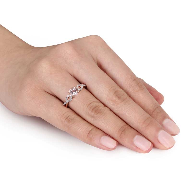Zales Outlet 6.0mm Morganite and Diamond Accent Twist Engagement Ring in 10K Rose Gold Zales Outlet 6.0mm Morganite and Diamond Accent Twist Engagement Ring in 10K Rose Gold