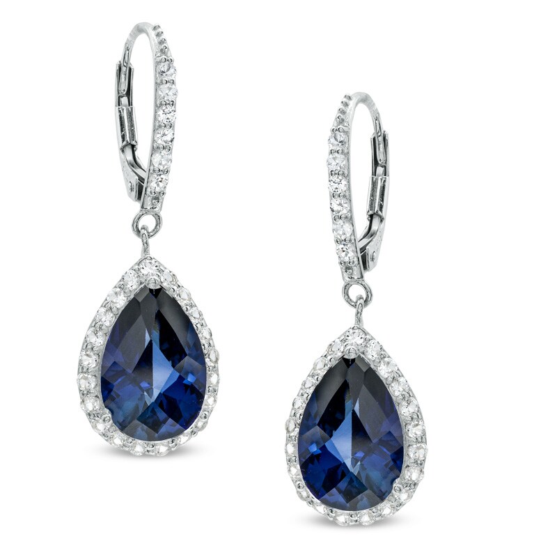 Pear-Shaped Lab-Created Blue and White Sapphire Frame Drop