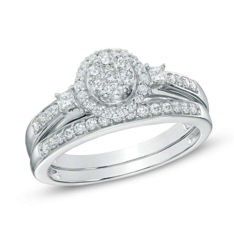 1/2 CT. T.W. Diamond Cluster Bridal Set in 10K White Gold | Zales