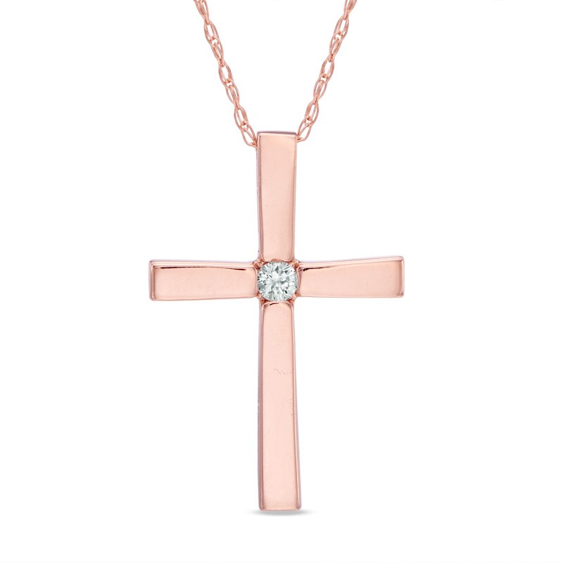 Diamond Accent Solitaire Cross Pendant in 10K Rose Gold | Zales Outlet