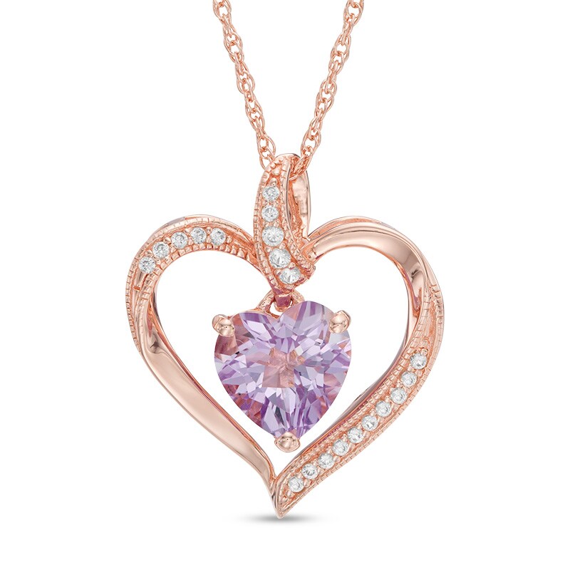 8.0mm Rose de France Amethyst and Lab-Created White Sapphire Heart