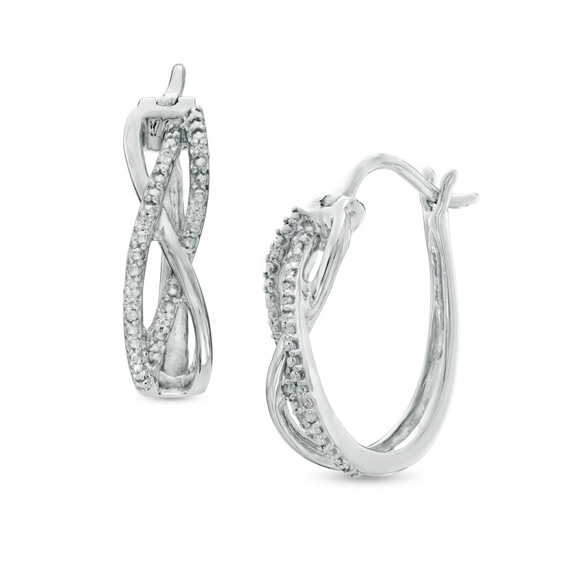 Diamond Accent Overlay Hoop Earrings in Sterling Silver | Peoples