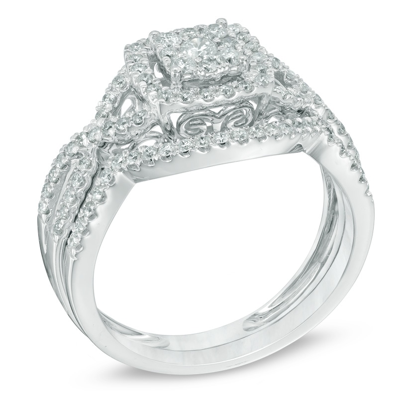 5/8 CT. T.W. Composite Diamond Frame Twist Shank Bridal Set in 10K