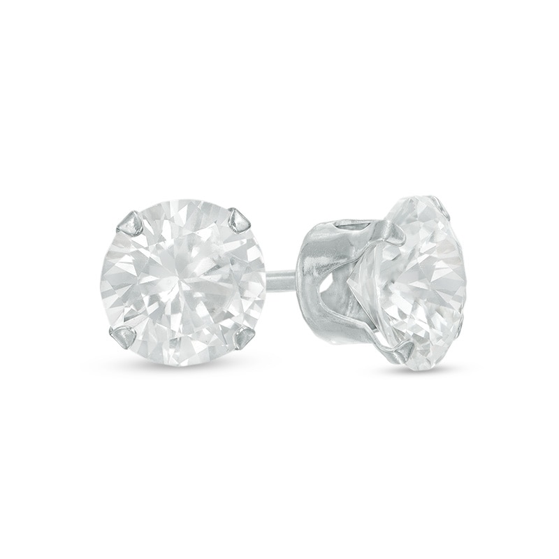Lab-Created White Sapphire Stud Earrings in 14K White Gold
