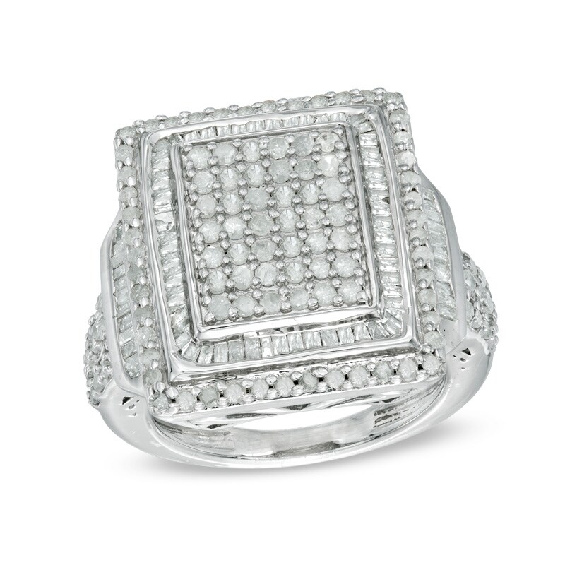 1-1/2 CT. T.W. Multi-Diamond Double Square Frame Ring in Sterling