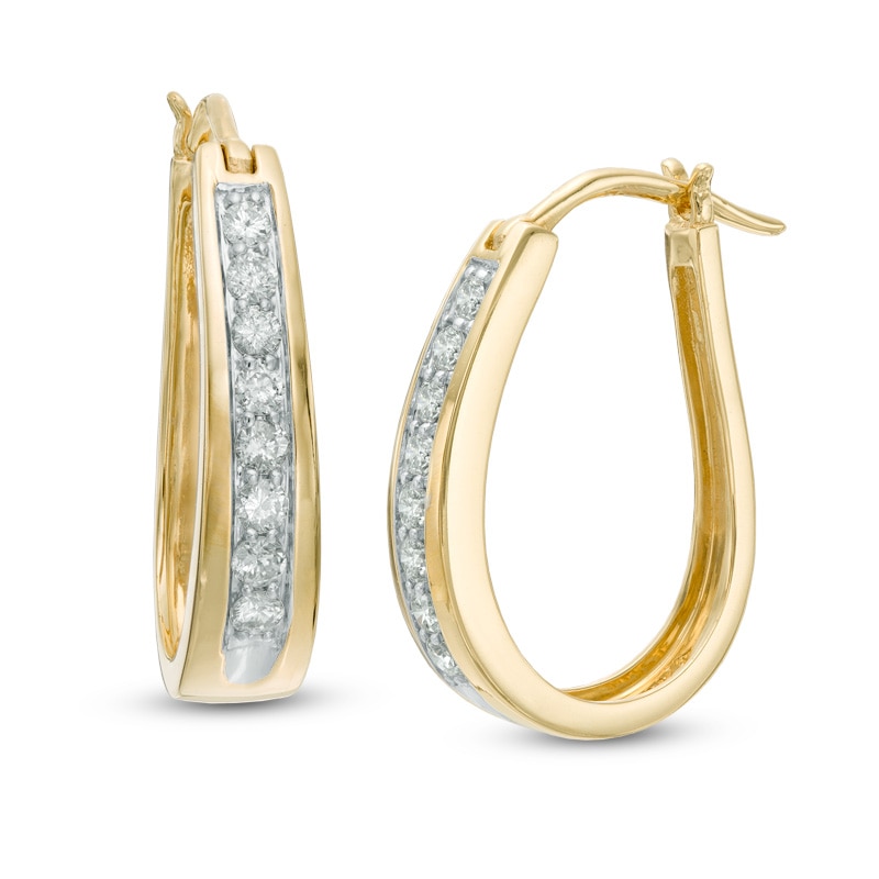 1/2 Diamond Oval Hoop Earrings in 14K Gold Zales Outlet