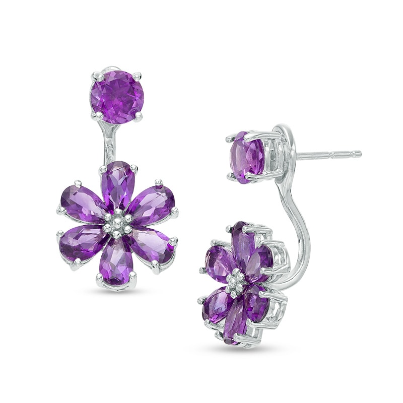 5.0mm Amethyst Stud Earrings with Flower Drop Earring Jackets in