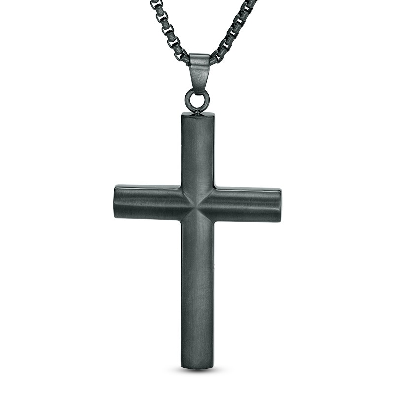 Men's Cross Pendant in Stainless Steel with Black IP 24&quot