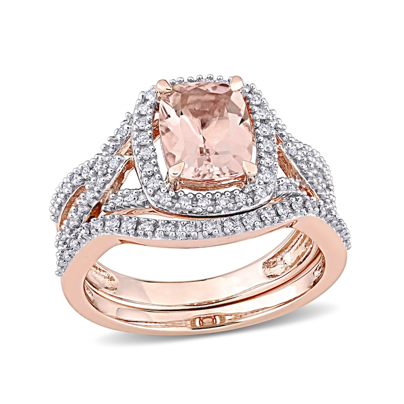 Cushion-Cut Morganite and Diamond Frame Bridal Set in 10K  Rose Gold