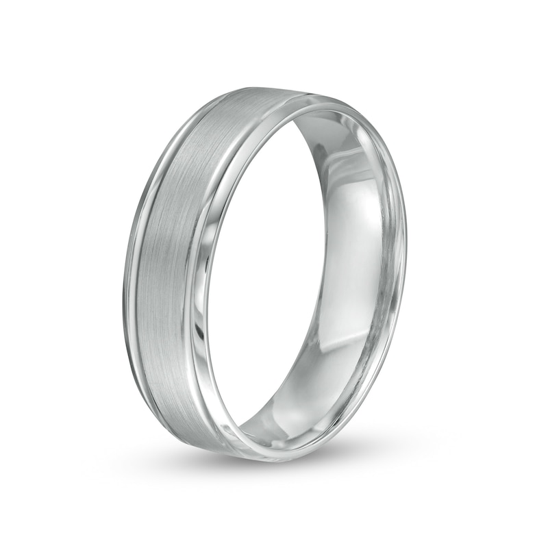 Brushed Grooved-Edge Wedding Band in Platinum Size 10