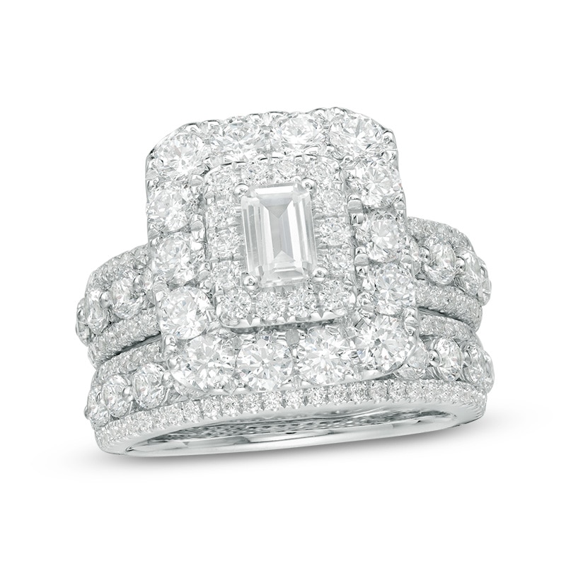 Certified Emerald-Cut Diamond Double Frame Multi-Row