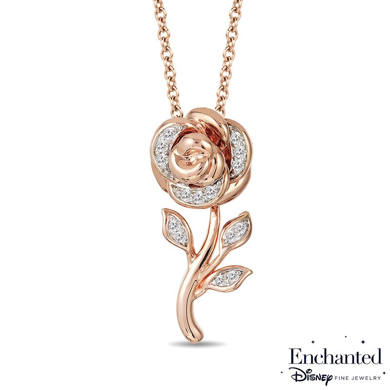 Enchanted Disney Belle 0.085 CT. T.W. Diamond Rose Pendant in 10K