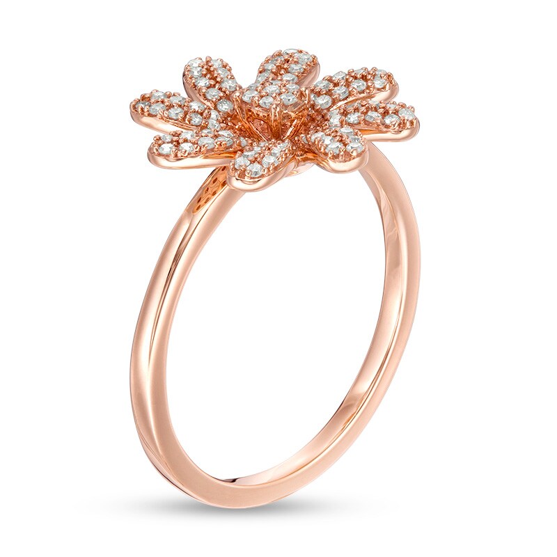 1/4 CT. T.W. Multi-Diamond Swirl Flower Ring in 10K Rose Gold | Zales