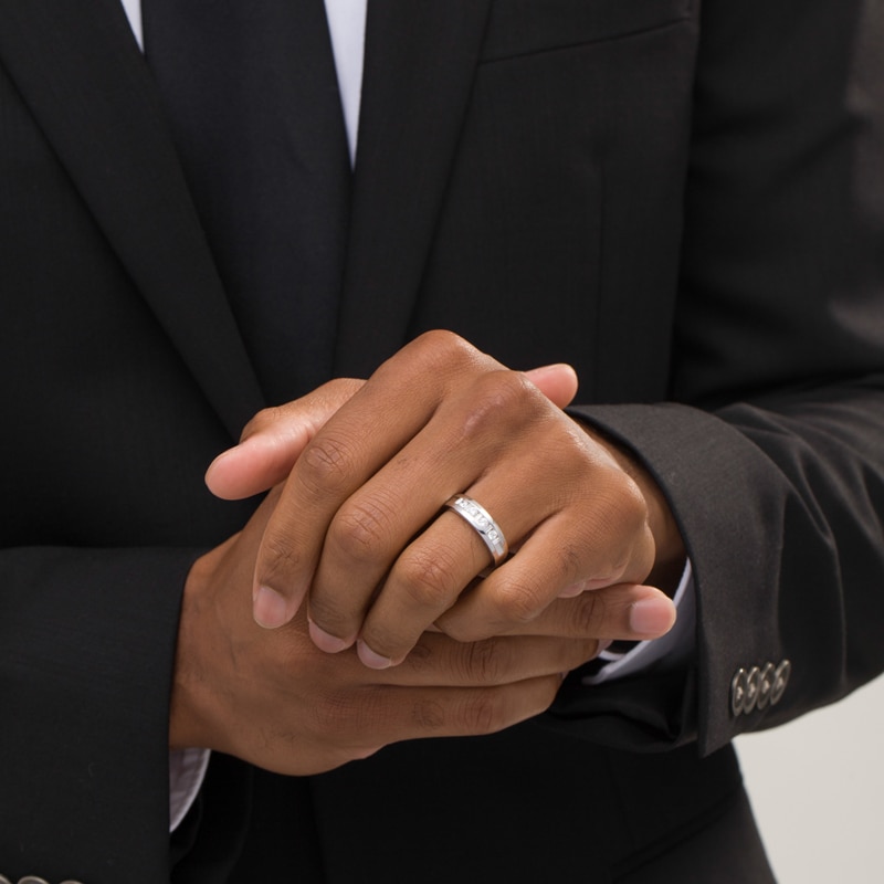 Baguette and Round Diamond Wedding Band in 10K White