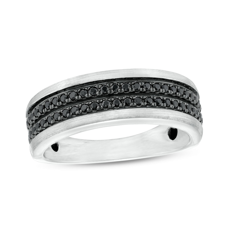 1/3 Black Diamond Double Row Wedding Band in 10K White