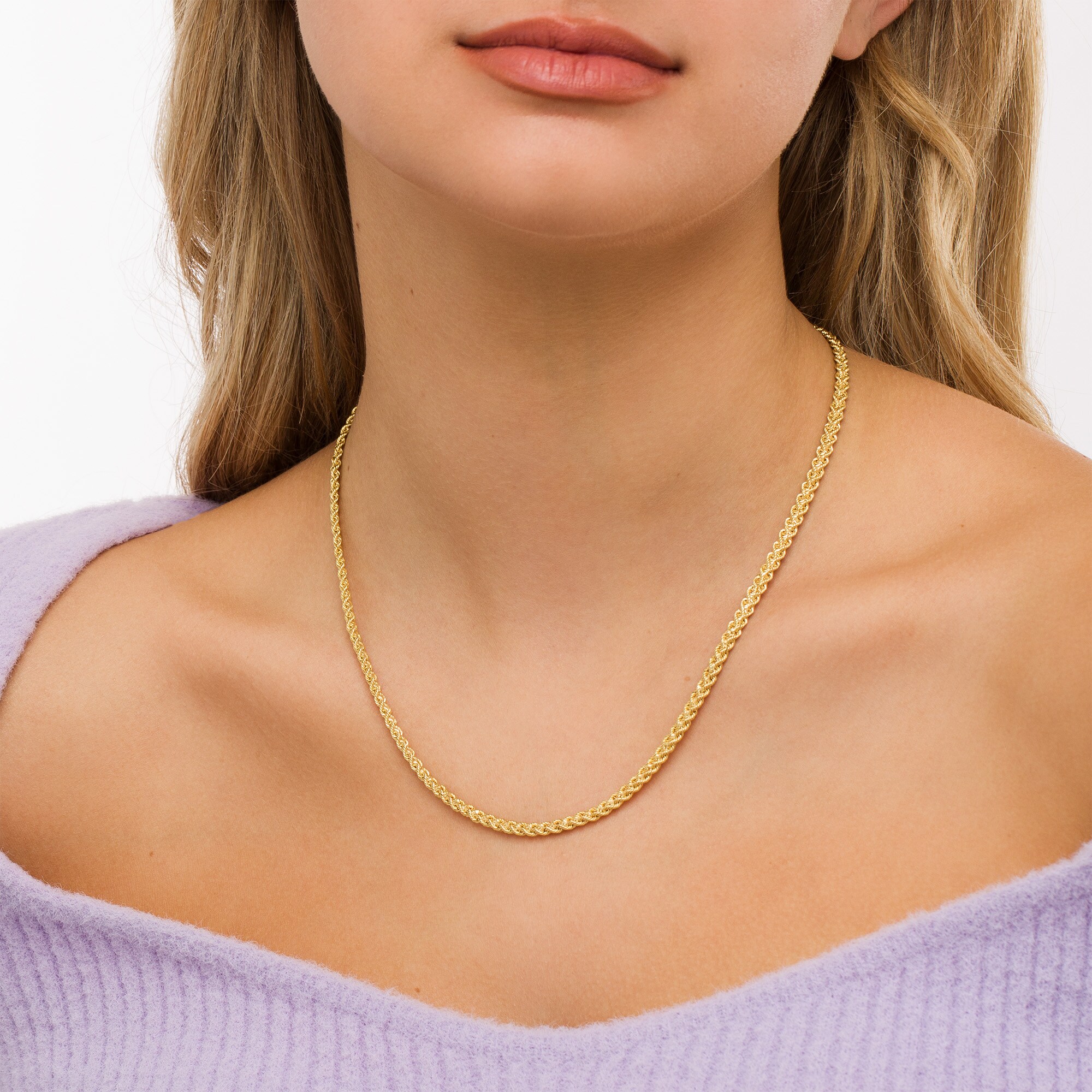 2.1mm Double Rope Chain Necklace in Hollow 10K Gold - 18&quot