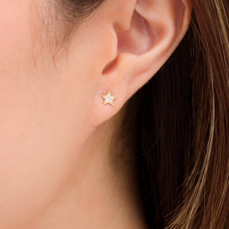 9ct Gold Cz Star Stud Earrings in Clear | Angus & Coote