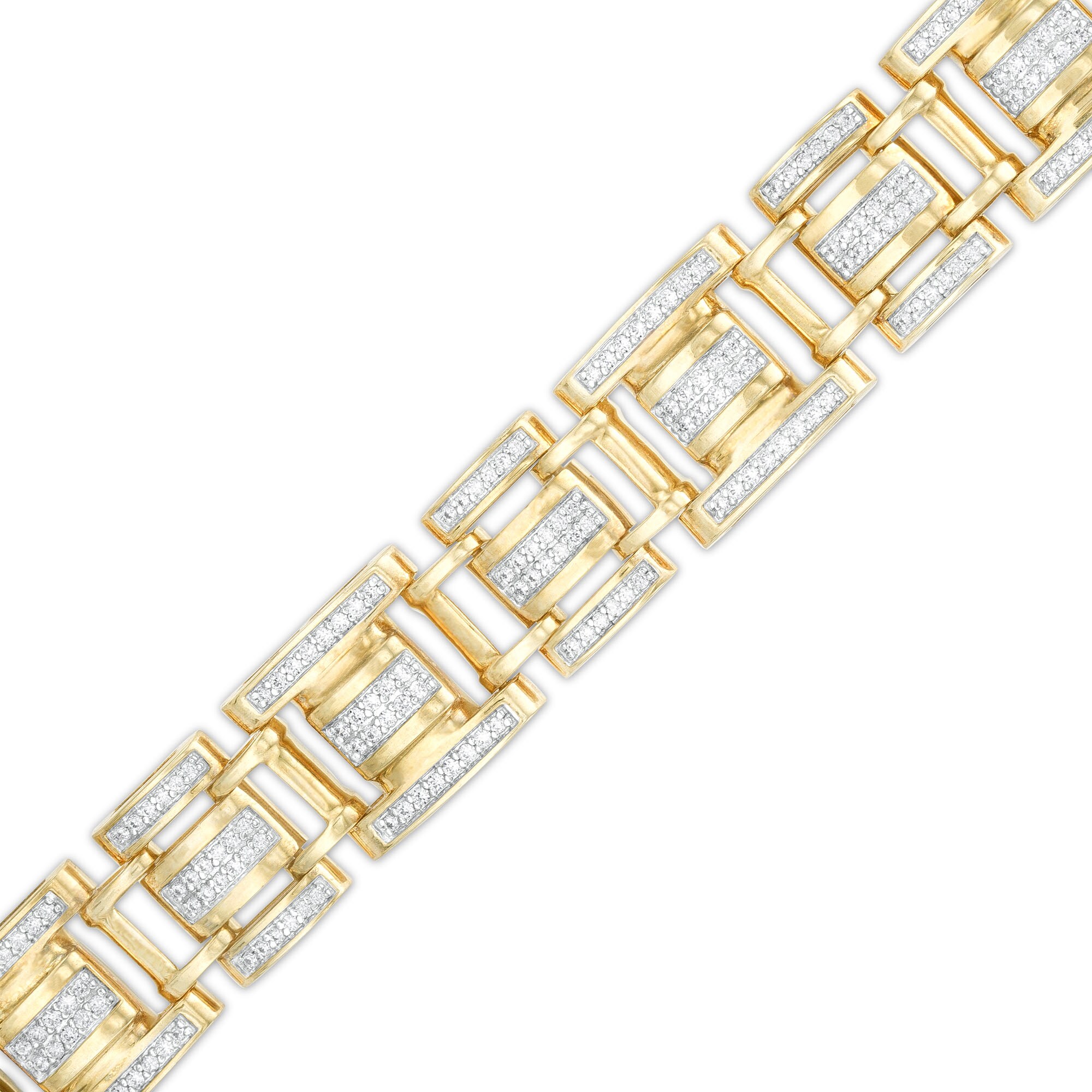 2 CT. T.W. Diamond Triple Row Link Bracelet in Hollow 10K Gold