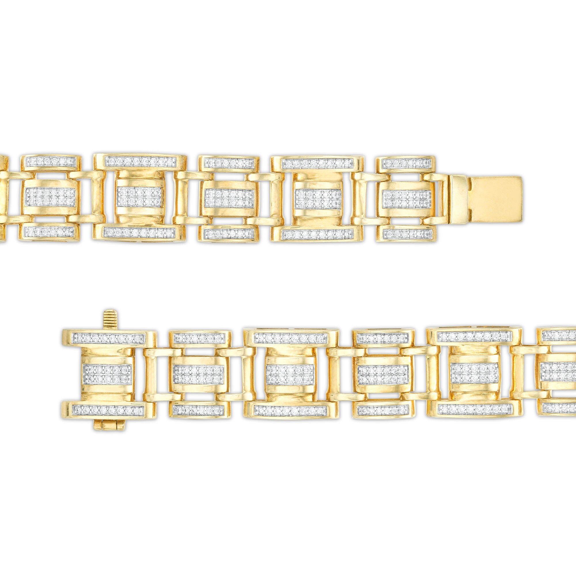 2 CT. T.W. Diamond Triple Row Link Bracelet in Hollow 10K Gold