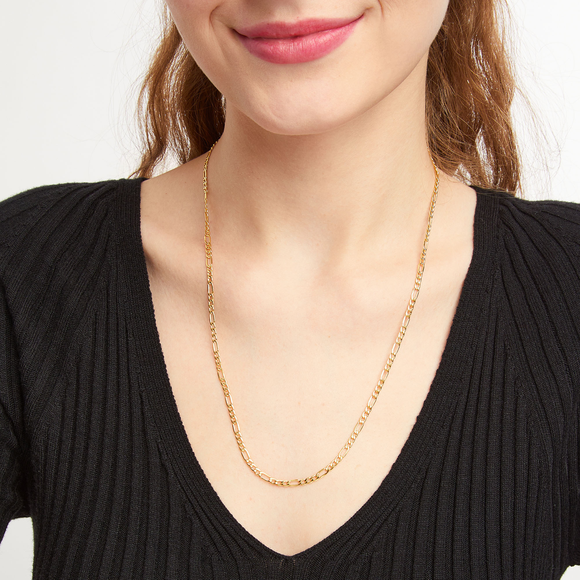 3.5mm Figaro Chain Necklace in Hollow 14K Gold - 22