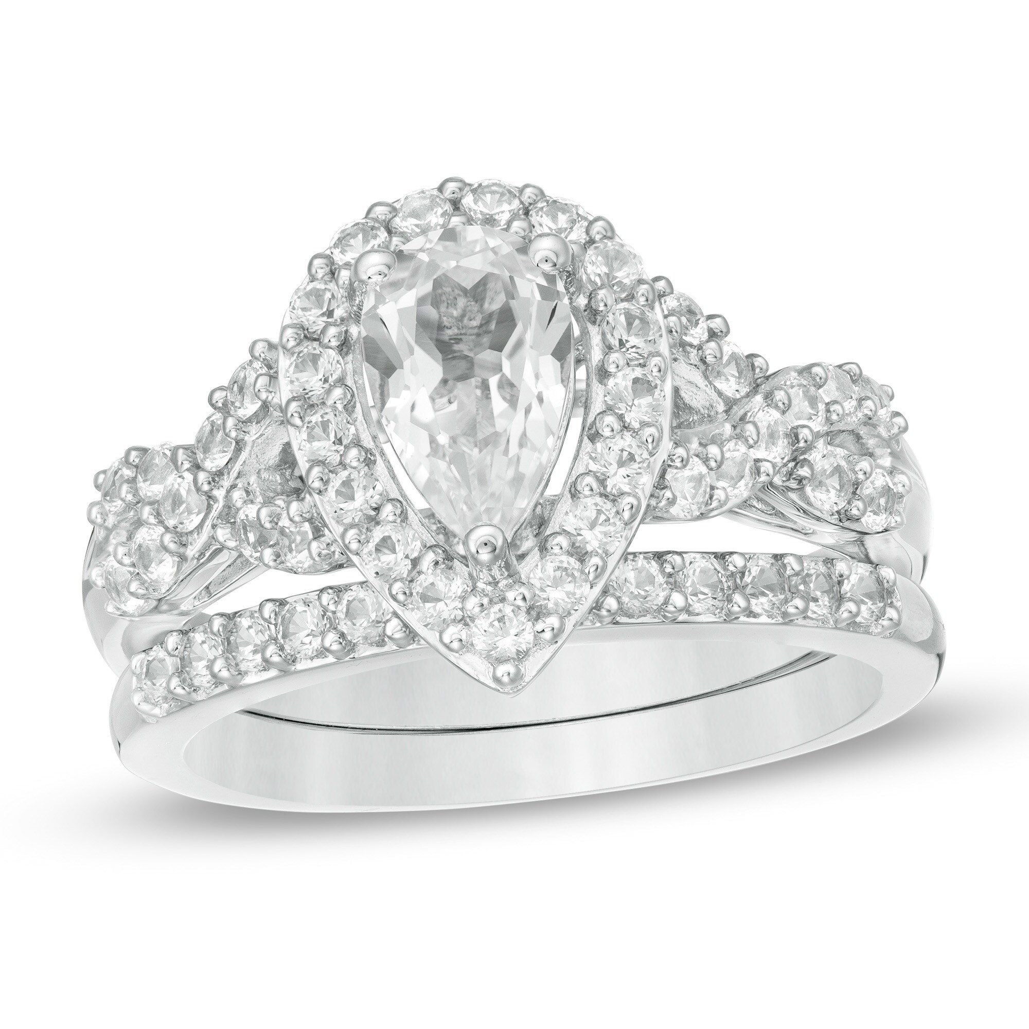 Pear-Shaped Lab-Created White Sapphire Twist Shank Bridal Set in