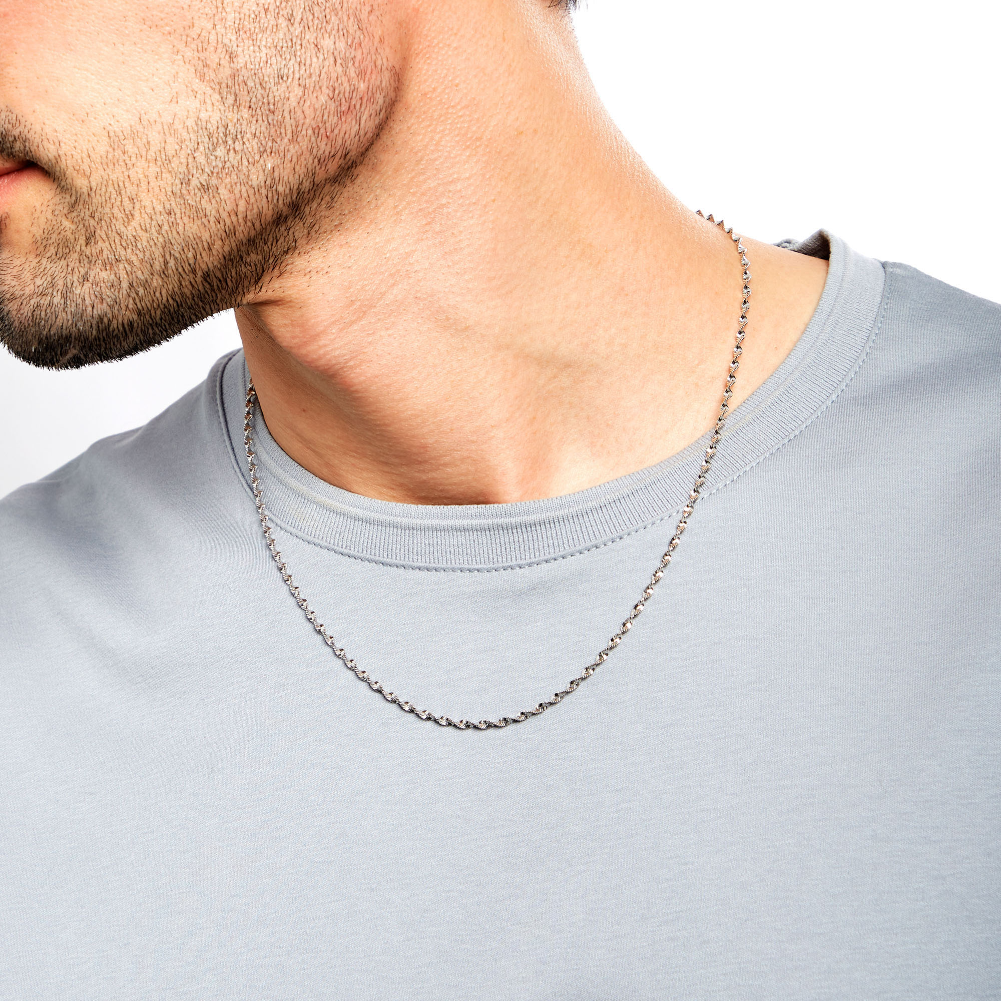 2.5mm Twisted Herringbone Chain Necklace in Solid Sterling Silver