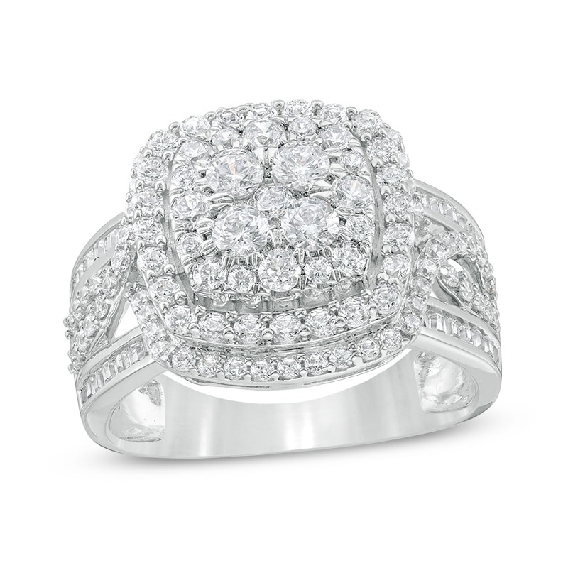 1-1/2 CT. T.W. Cushion Multi-Diamond Double Frame Split